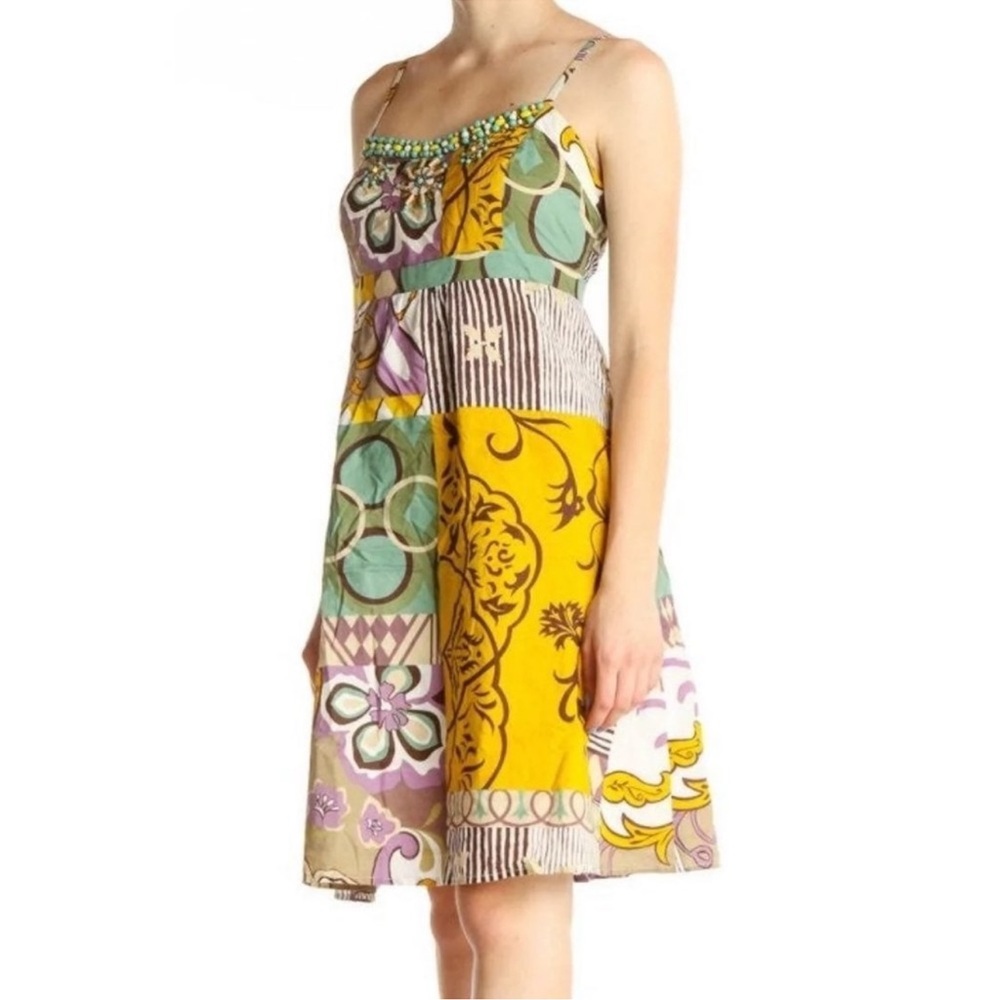 CAbi Beaded Dress with Turquoise and Yellow Accents sz 6 - Picture 2 of 11